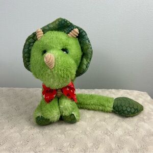 Walmart Big Tail Dinosaur Plush Stuffed Animal Toy Green Red Hearts Bow Tan Horn